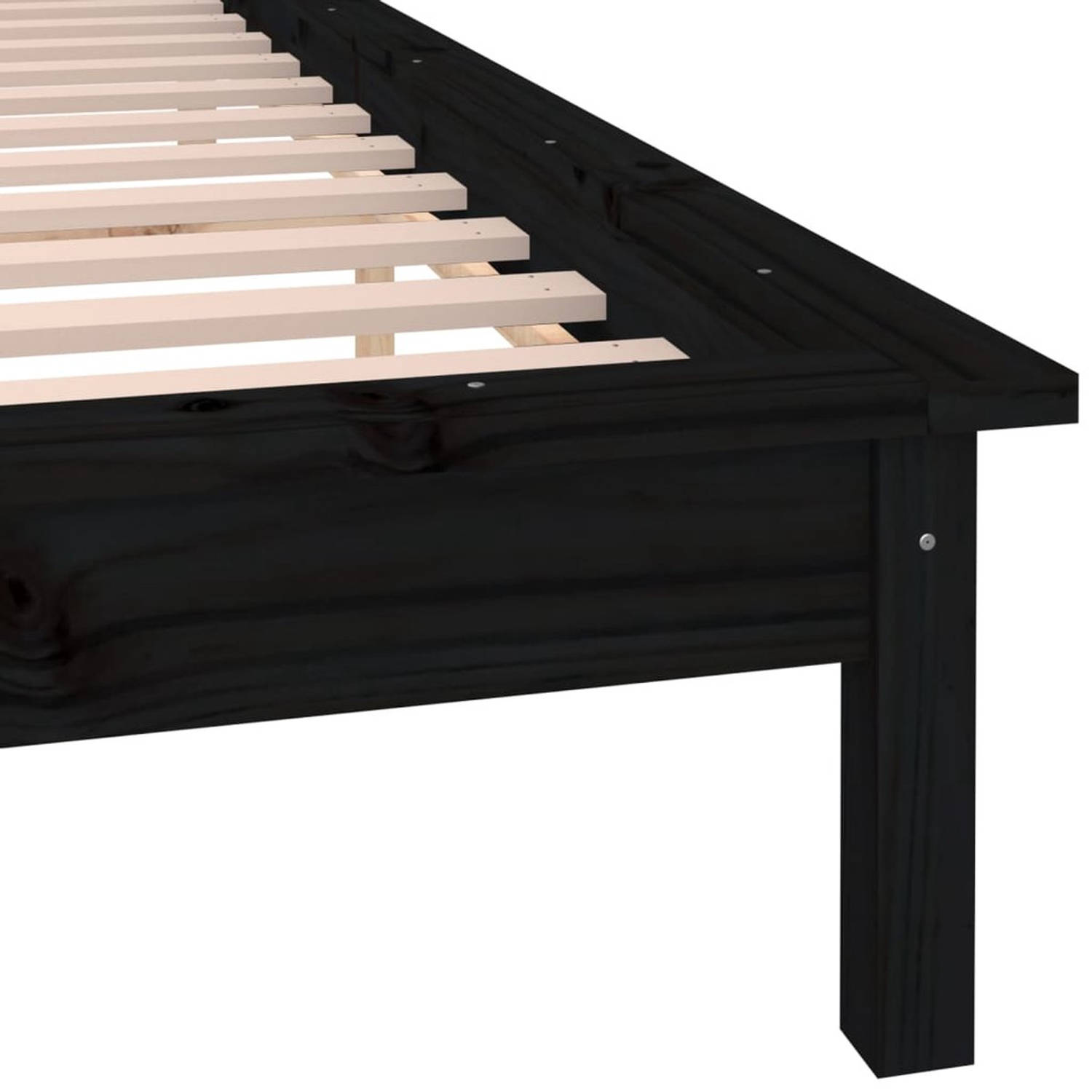 The Living Store Bedframe LED massief hout zwart 135x190 cm 4FT6 Double - Bed
