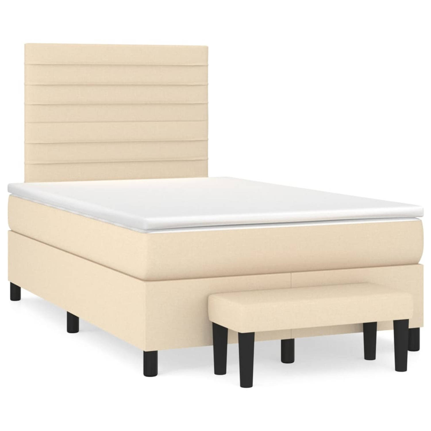 The Living Store Bed Frame - Crème Stof - 203 x 120 x 118/128 cm - Pocketvering Matras - 120 x 200 x 20 cm - Bedtopmatras - 120 x 200 x 5 cm - Bank - 70 x 30 x 30 cm