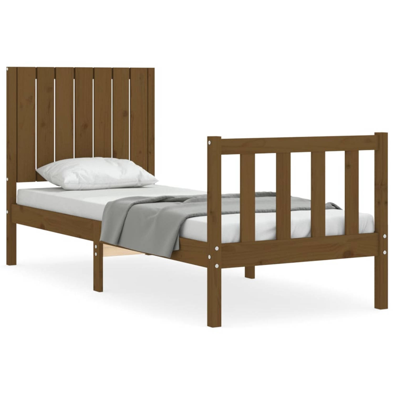 The Living Store Bedframe met hoofdbord hout honingbruin 2FT6 Small Single - Bedframe - Bedframes - Bed - Eenpersoonsbed - Slaapkamermeubel - Houten Bedframe - Houten Bed - Bedbode