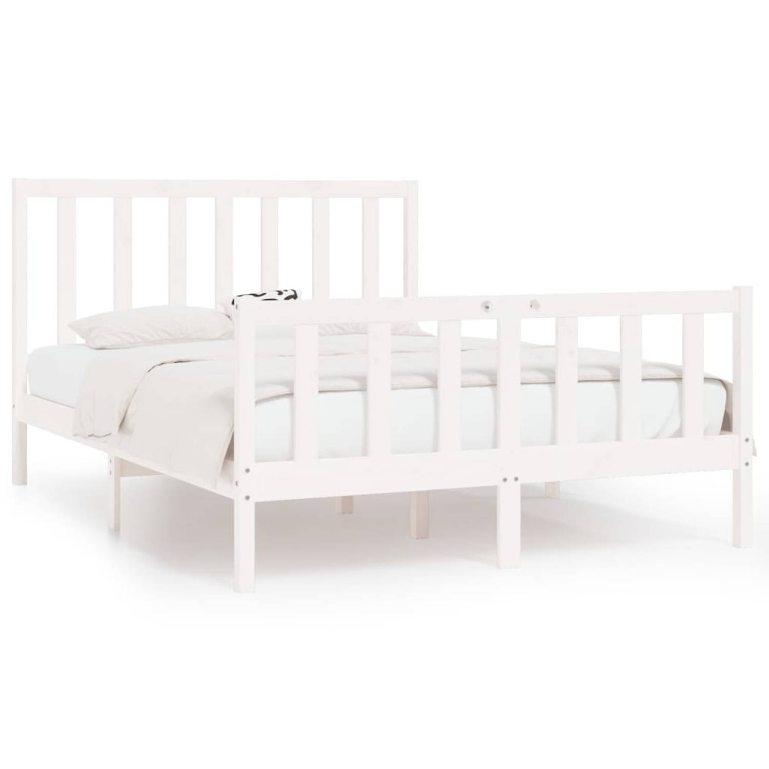 The Living Store Bedframe massief hout wit 120x190 cm 4FT Small Double - Bedframe - Bedframes - Tweepersoonsbed - Bed - Bedombouw - Dubbel Bed - Frame - Bed Frame - Ledikant - Hout