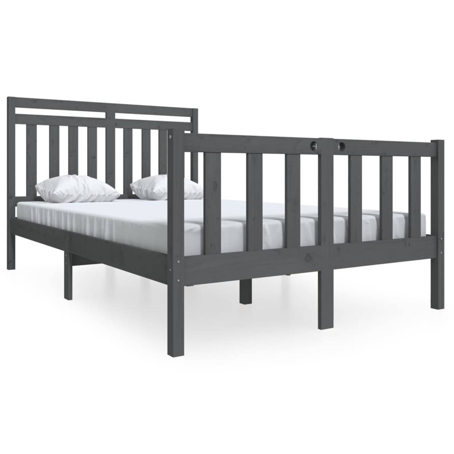 The Living Store Bedframe massief hout grijs 140x190 cm - Bedframe - Bedframes - Tweepersoonsbed - Bed - Bedombouw - Dubbel Bed - Frame - Bed Frame - Ledikant - Bedframe Met Hoofde
