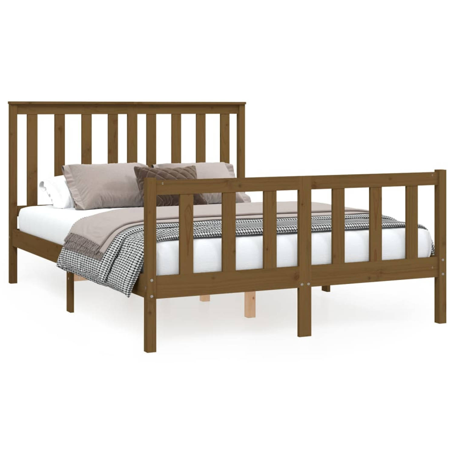 The Living Store Bedframe met hoofdbord grenenhout honingbruin 120x200 cm - Bedframe - Bedframes - Tweepersoonsbed - Bed - Bedombouw - Dubbel Bed - Frame - Bed Frame - Ledikant - H