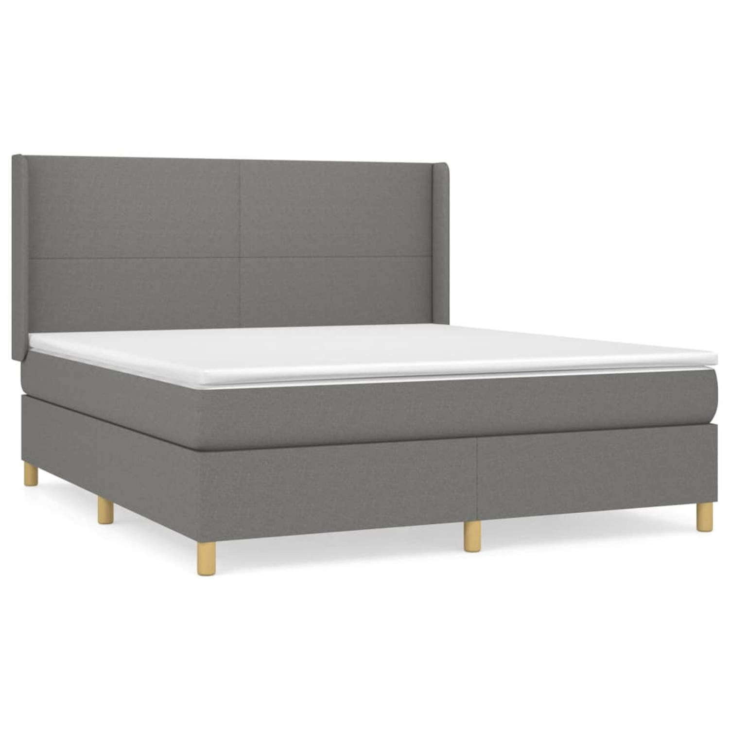 The Living Store Boxspringbed - donkergrijs - 203 x 183 x 118/128 cm - met verstelbaar hoofdbord - pocketveringmatras en huidvriendelijk topmatras