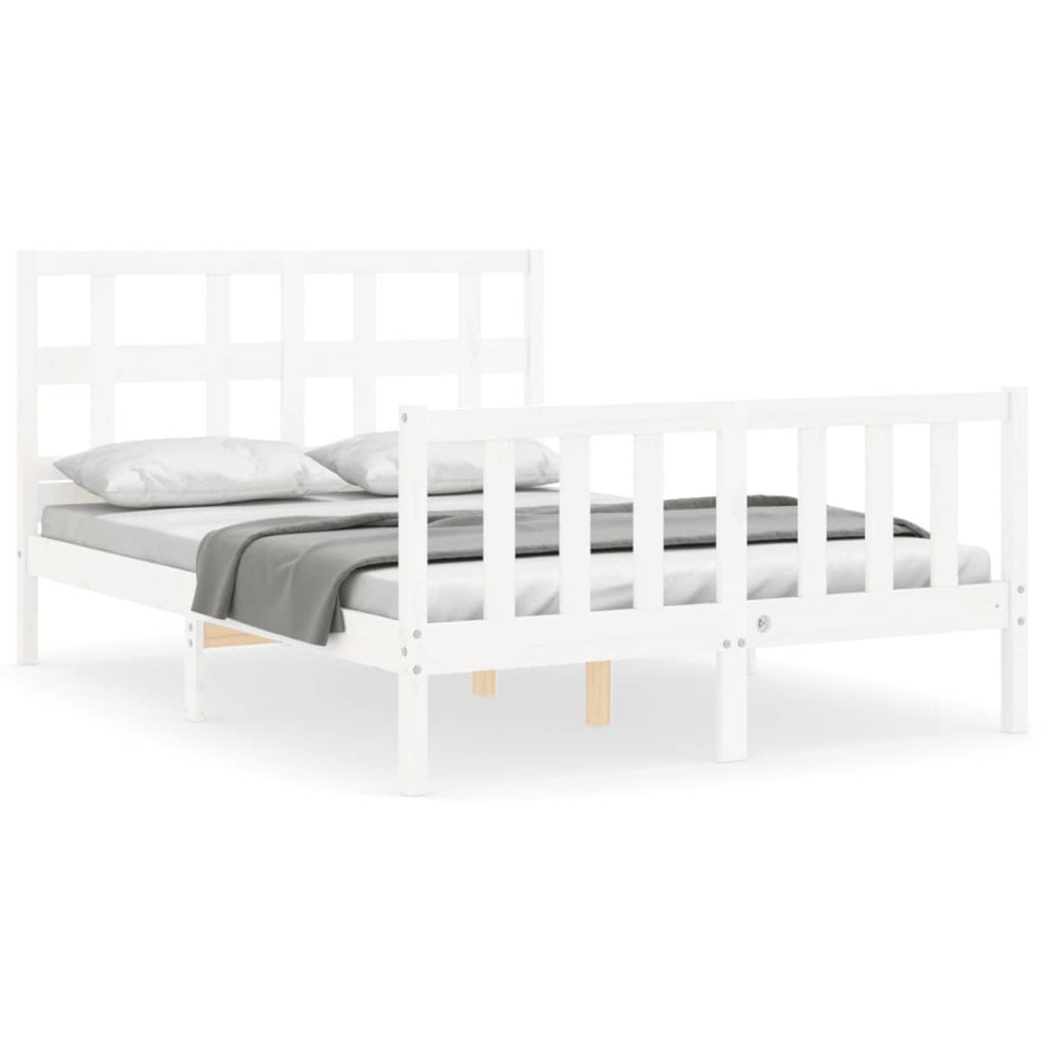 The Living Store Bedframe met hoofdbord massief hout wit 140x200 cm - Bedframe - Bedframes - Bed - Tweepersoonsbed - Slaapkamermeubel - Houten Bedframe - Houten Bed - Bedbodem - Ma