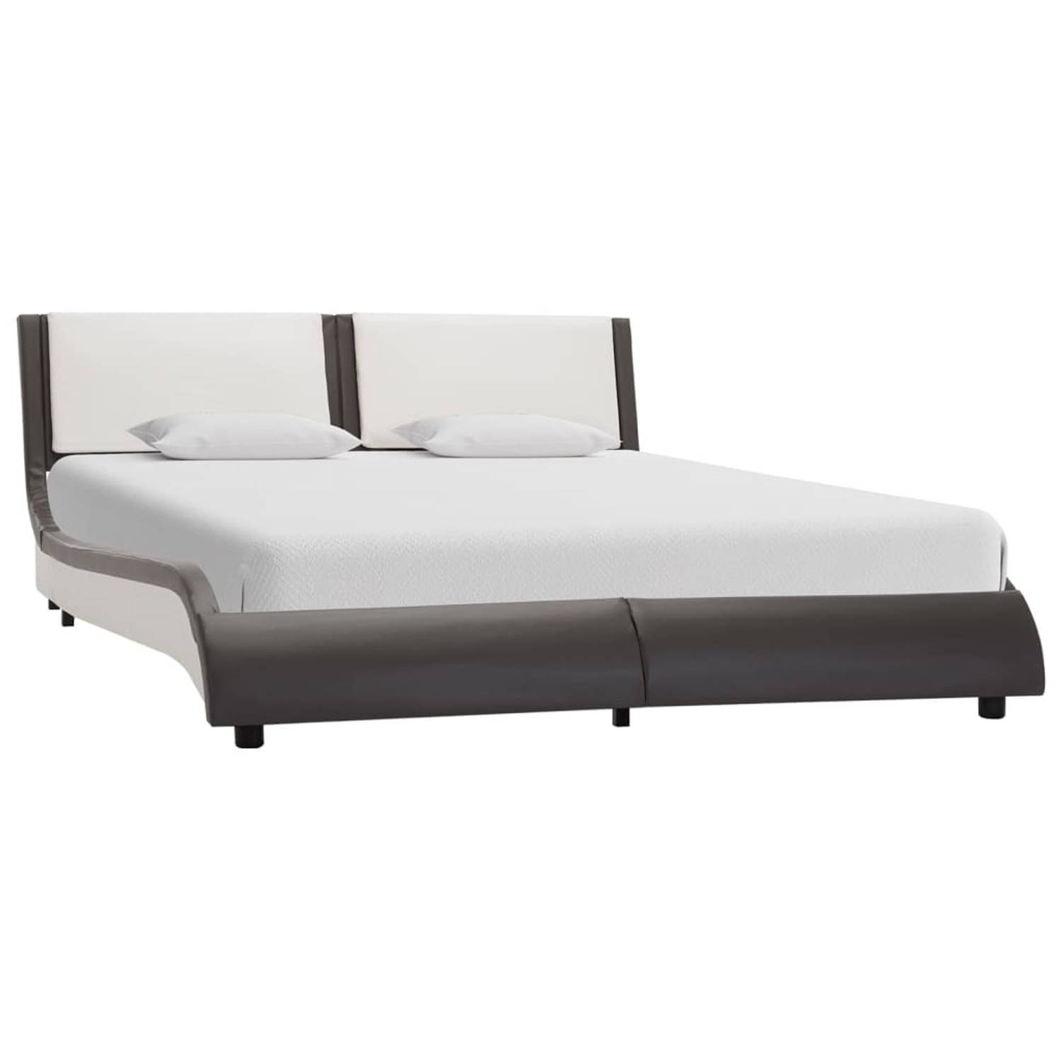 The Living Store Bedframe met LED kunstleer grijs en wit 140x200 cm - Bed