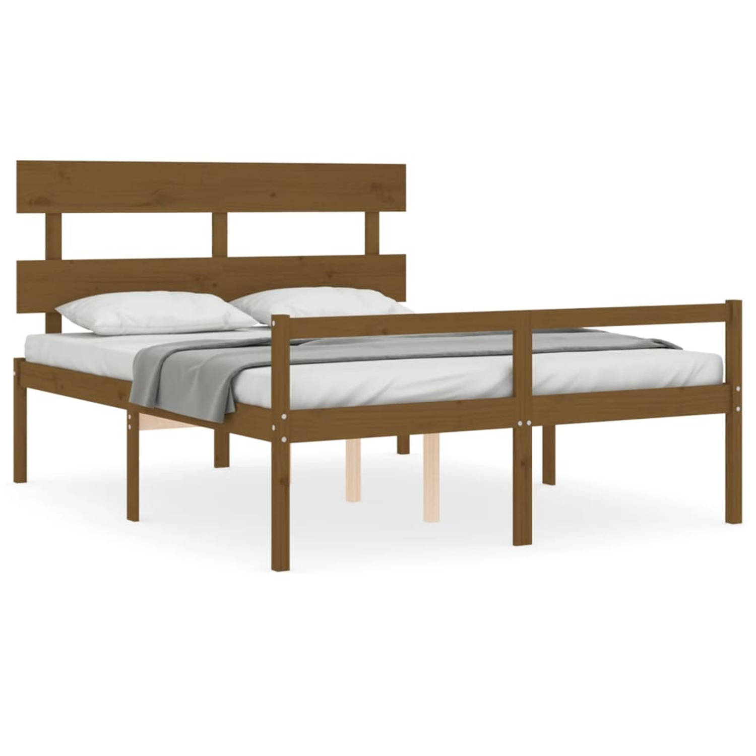 The Living Store Bedframe met hoofdbord massief hout honingbruin 5 FT King - Bedframe - Bedframes - Bed - Tweepersoonsbed - Slaapkamermeubel - Houten Bedframe - Houten Bed - Bedbod