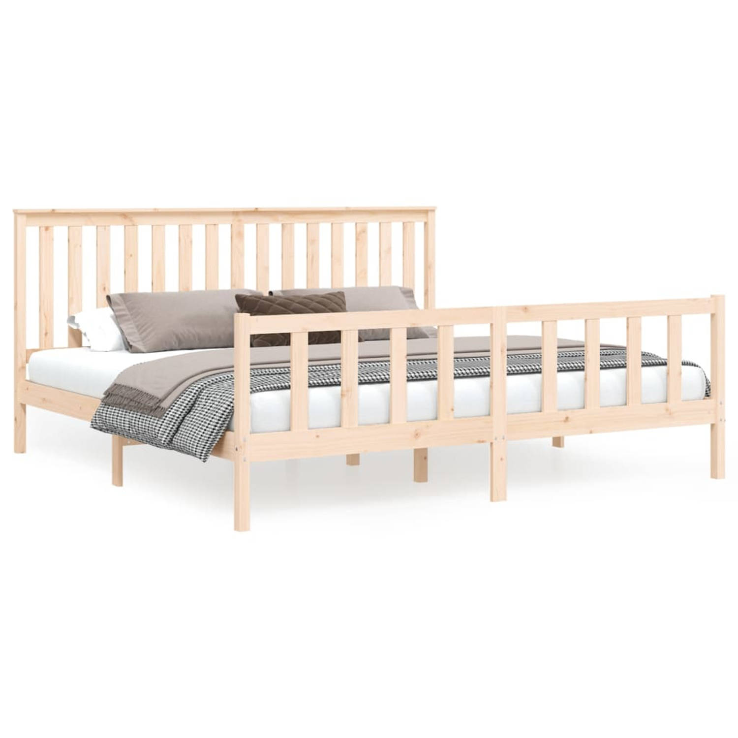 The Living Store Bedframe met hoofdbord massief grenenhout 200x200 cm - Bedframe - Bedframes - Tweepersoonsbed - Bed - Bedombouw - Dubbel Bed - Frame - Bed Frame - Ledikant - Houte