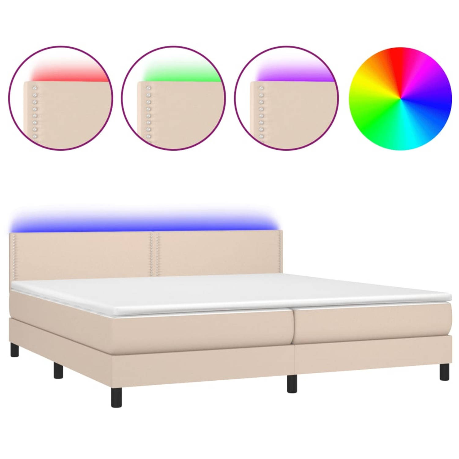 The Living Store Boxspring met matras en LED kunstleer cappuccinokleur 200x200cm - Boxspring - Boxsprings - Bed - Slaapmeubel - Boxspringbed - Boxspring Bed - Tweepersoonsbed - Bed