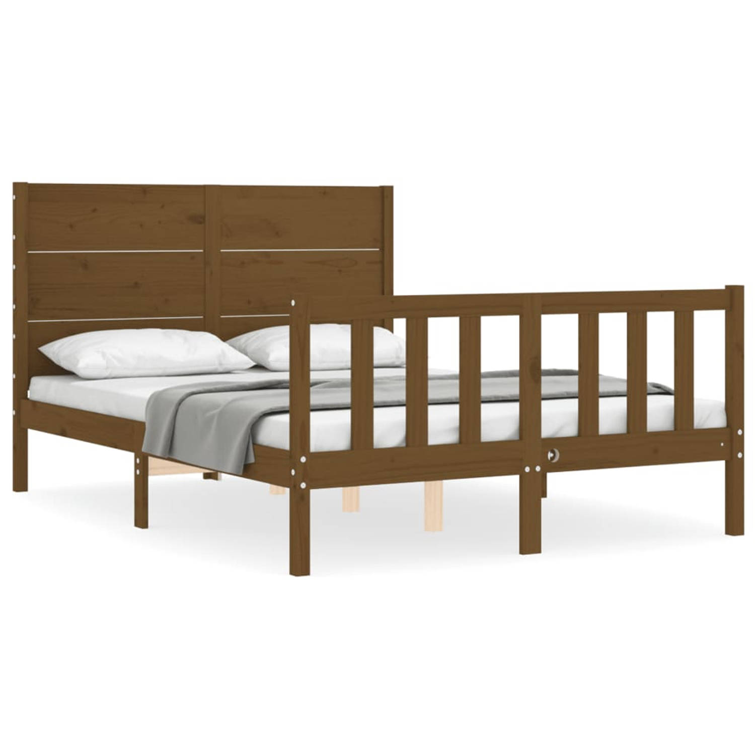 The Living Store Bedframe met hoofdbord massief hout honingbruin 120x200 cm - Bedframe - Bedframes - Bed - Tweepersoonsbed - Slaapkamermeubel - Houten Bedframe - Houten Bed - Bedbo