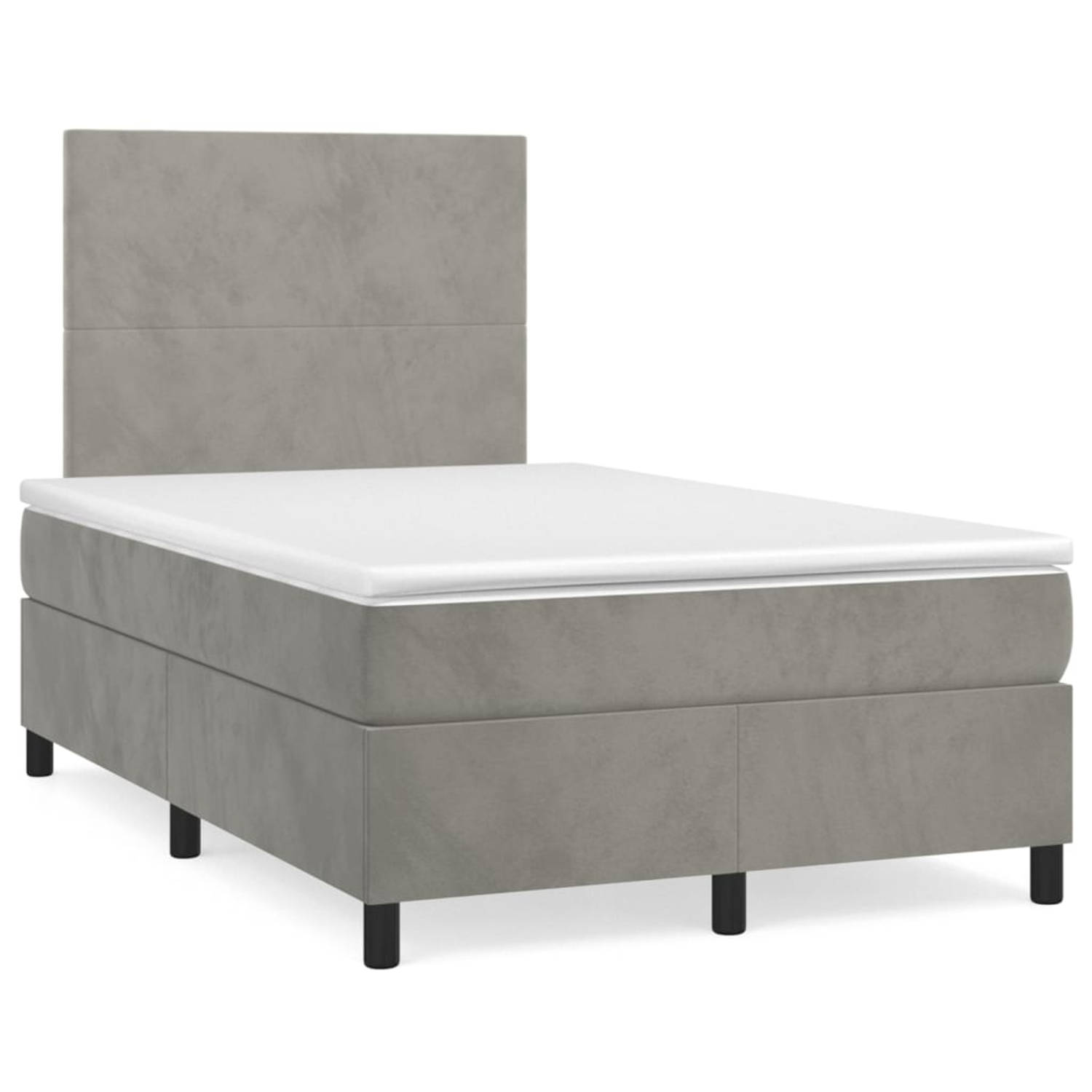 The Living Store Boxspring met matras fluweel lichtgrijs 120x200 cm - Bed