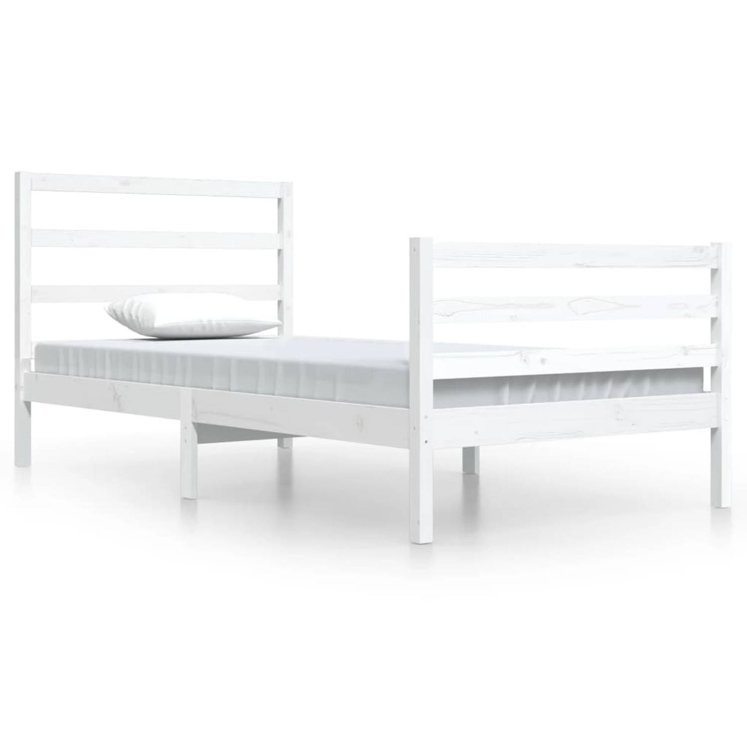 The Living Store Bedframe massief grenenhout wit 100x200 cm - Bedframe - Bedframes - Bed - Bedbodem - Ledikant - Bed Frame - Massief Houten Bedframe - Slaapmeubel - Bedden - Bedbod