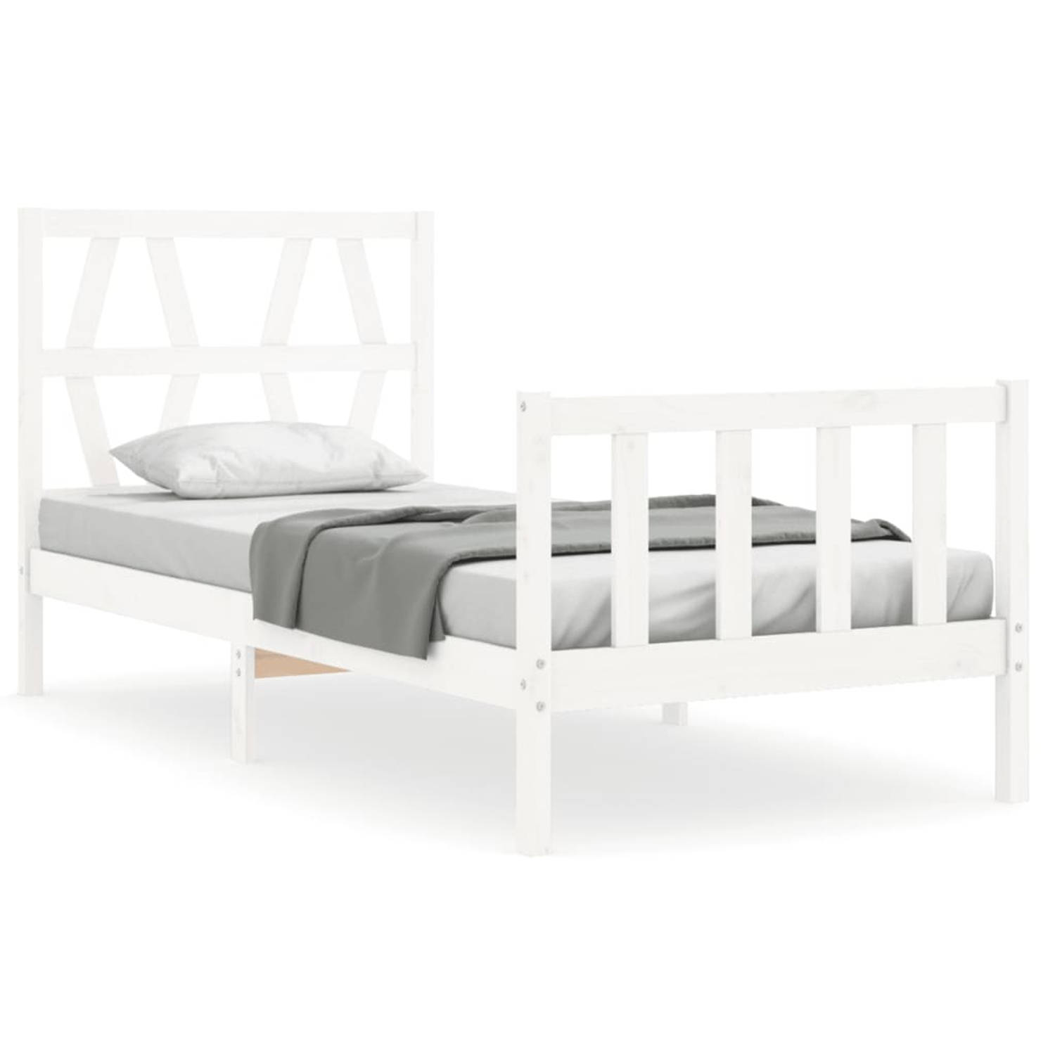 The Living Store Bed Grenenhout - 205.5 x 105.5 x 100 cm - Wit - 100 x 200 cm