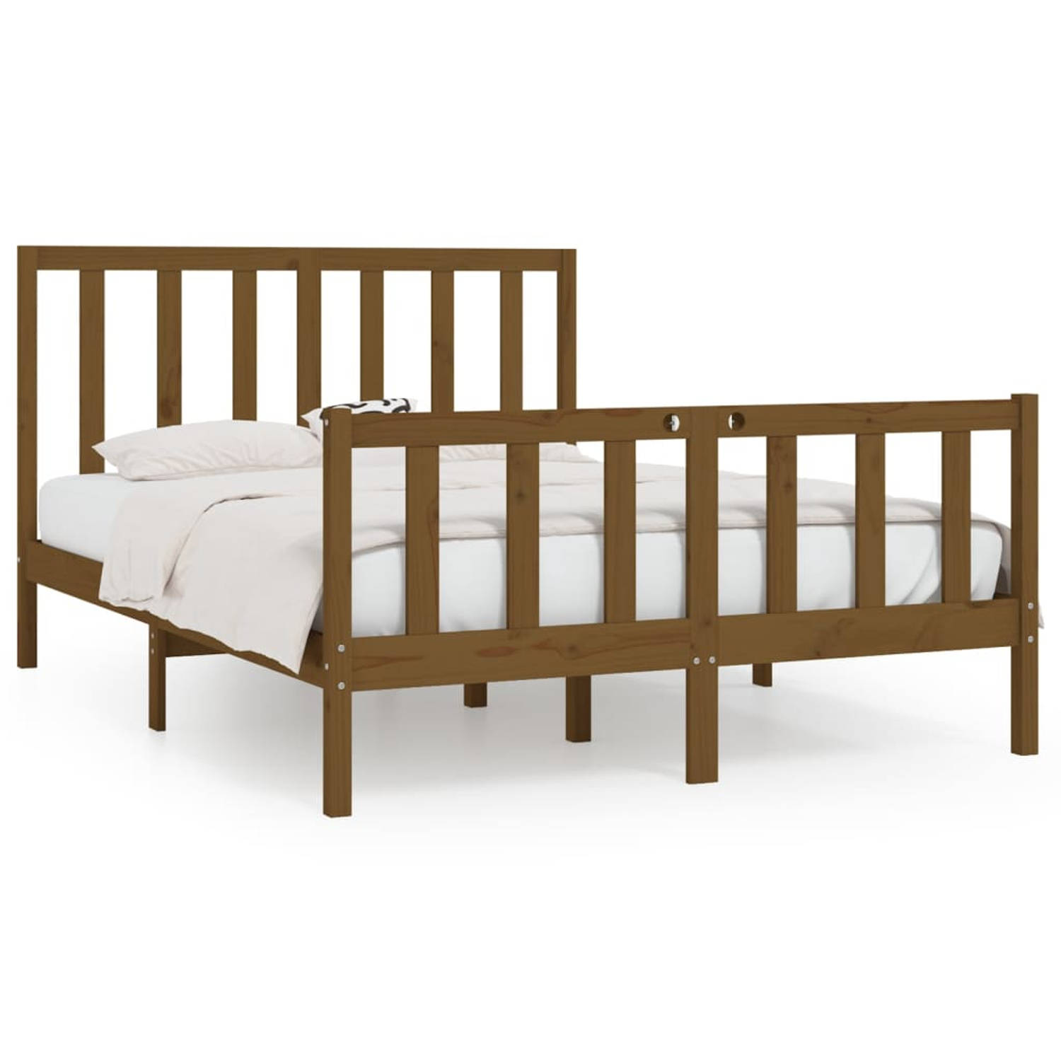 The Living Store Bedframe massief hout honingbruin 150x200 cm 5FT King Size - Bedframe - Bedframes - Tweepersoonsbed - Bed - Bedombouw - Dubbel Bed - Frame - Bed Frame - Ledikant -