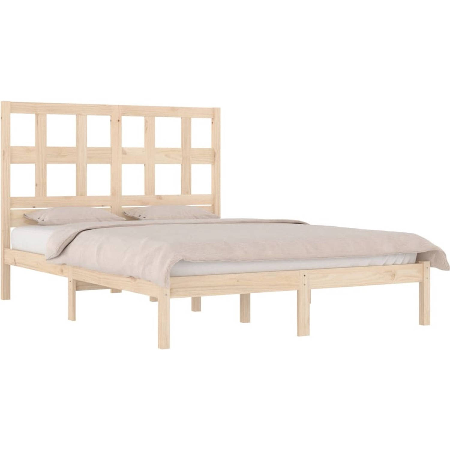 The Living Store Bedframe Hout - Grenenhout - 140x200 cm - Comfortabel Hoofdeinde