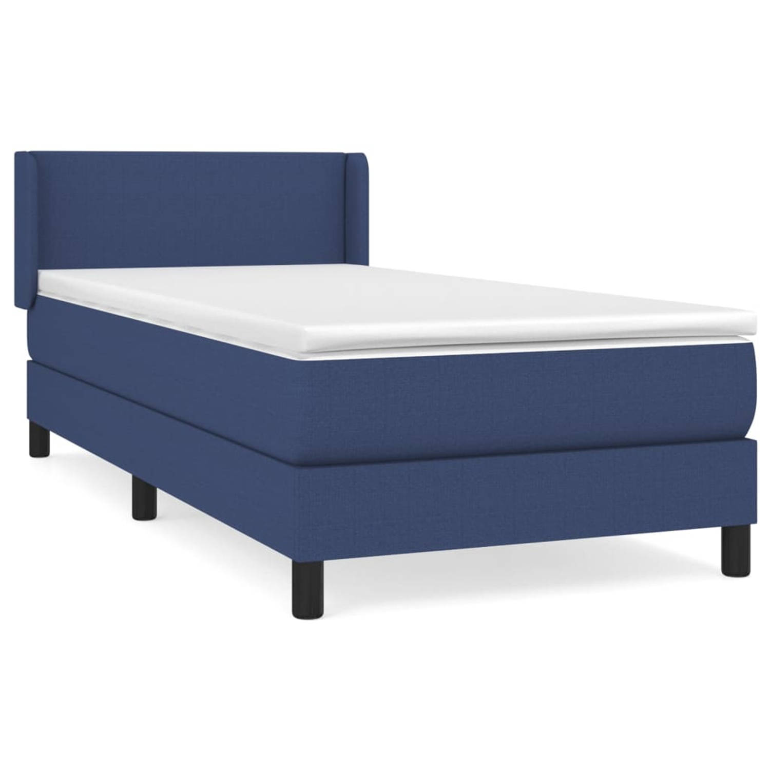 The Living Store Boxspringbed - Blauw - 203 x 83 x 78/88 cm - Met Verstelbaar Hoofdbord - Pocketvering Matras - Middelharde Ondersteuning - Huidvriendelijk Topmatras