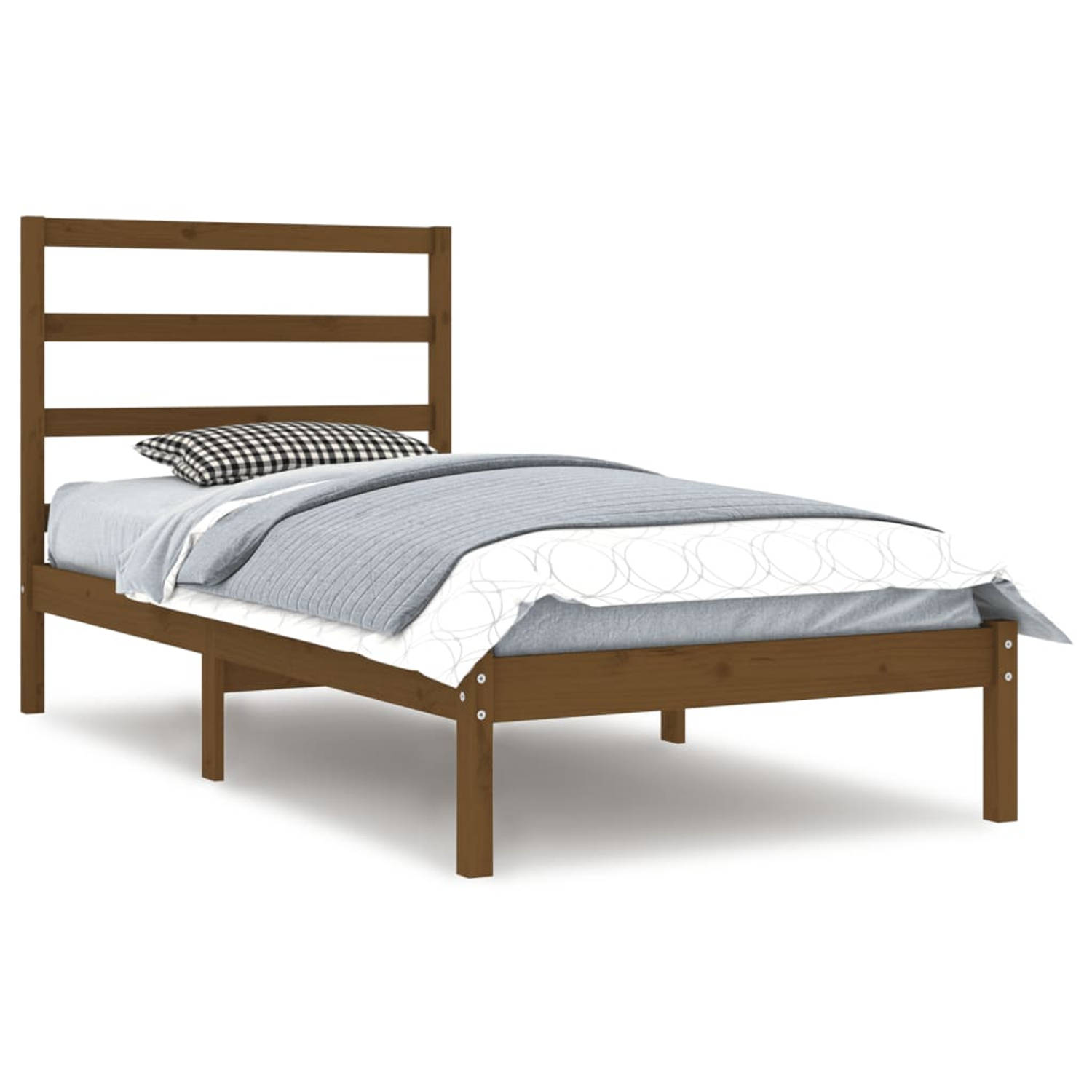 The Living Store Bedframe massief grenenhout honingbruin 100x200 cm - Bedframe - Bedframes - Bed - Bedbodem - Ledikant - Bed Frame - Massief Houten Bedframe - Slaapmeubel - Eenpers