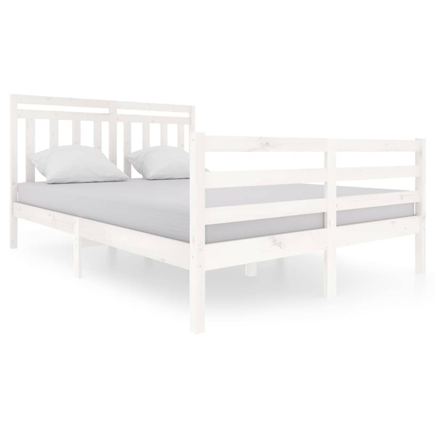 The Living Store Bedframe massief hout wit 140x200 cm - Bedframe - Bedframes - Tweepersoonsbed - Bed - Bedombouw - Dubbel Bed - Frame - Bed Frame - Ledikant - Bedframe Met Hoofdein