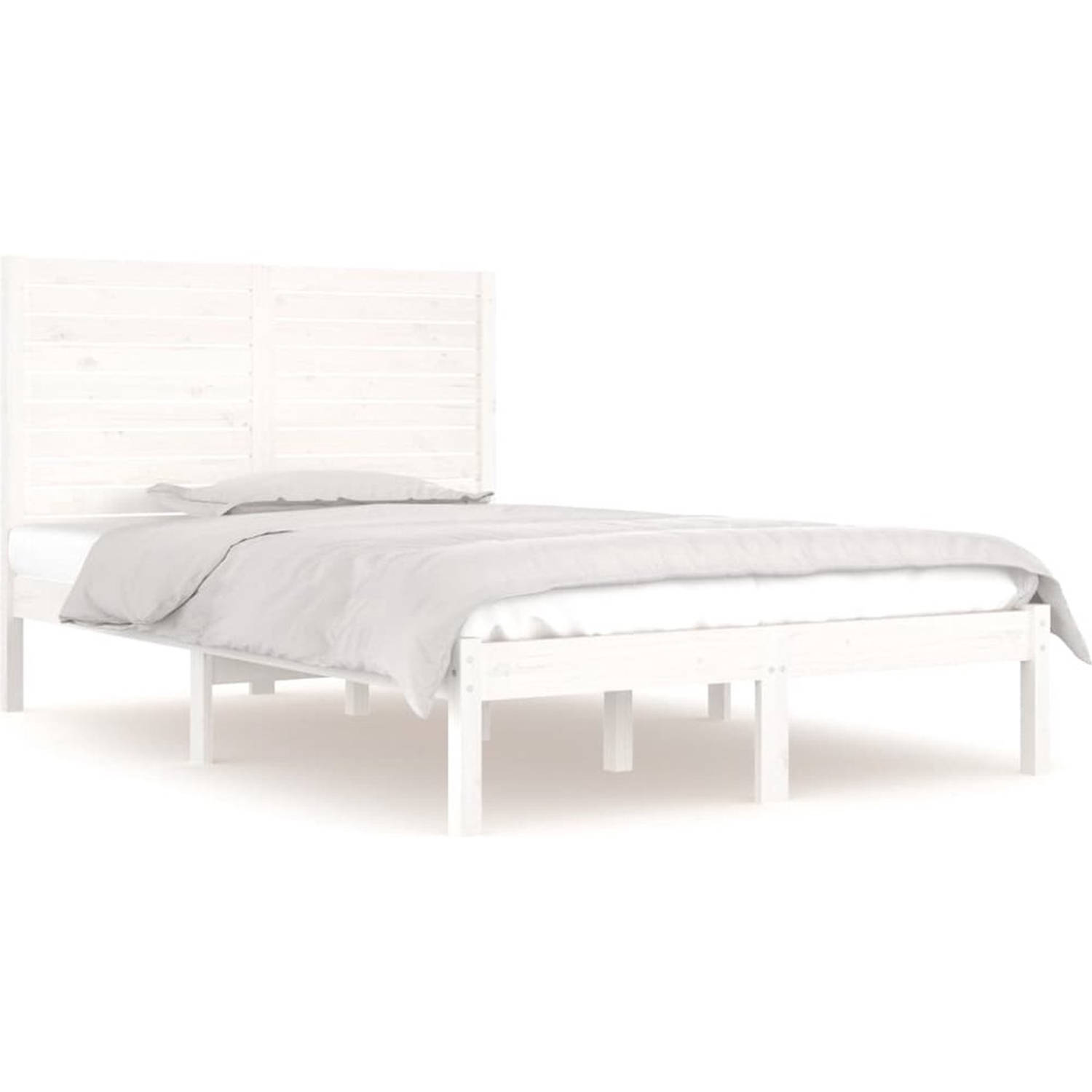 The Living Store Bedframe Grenenhout - Wit - 195.5 x 126 x 100 cm - 4FT Small Double Max 150 karakters