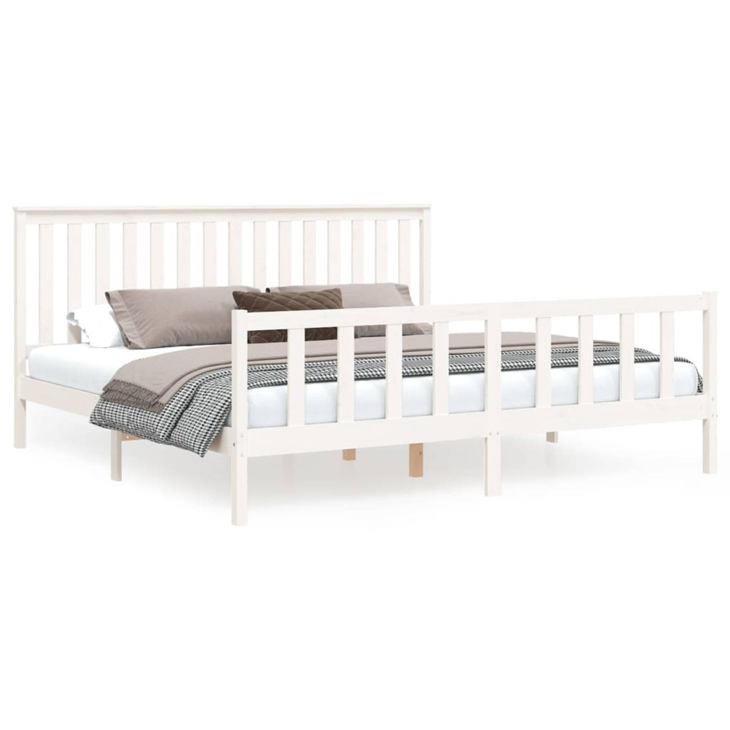 The Living Store Bedframe met hoofdbord massief grenenhout wit 200x200 cm - Bedframe - Bedframes - Tweepersoonsbed - Bed - Bedombouw - Dubbel Bed - Frame - Bed Frame - Ledikant - H