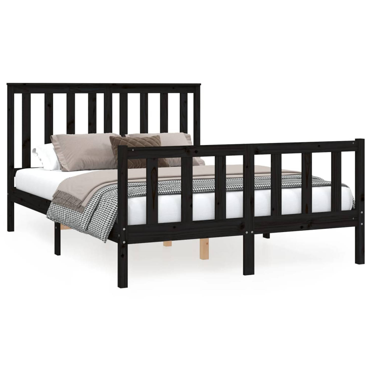 The Living Store Bedframe met hoofdbord massief grenenhout zwart 120x200 cm - Bedframe - Bedframes - Tweepersoonsbed - Bed - Bedombouw - Dubbel Bed - Frame - Bed Frame - Ledikant -