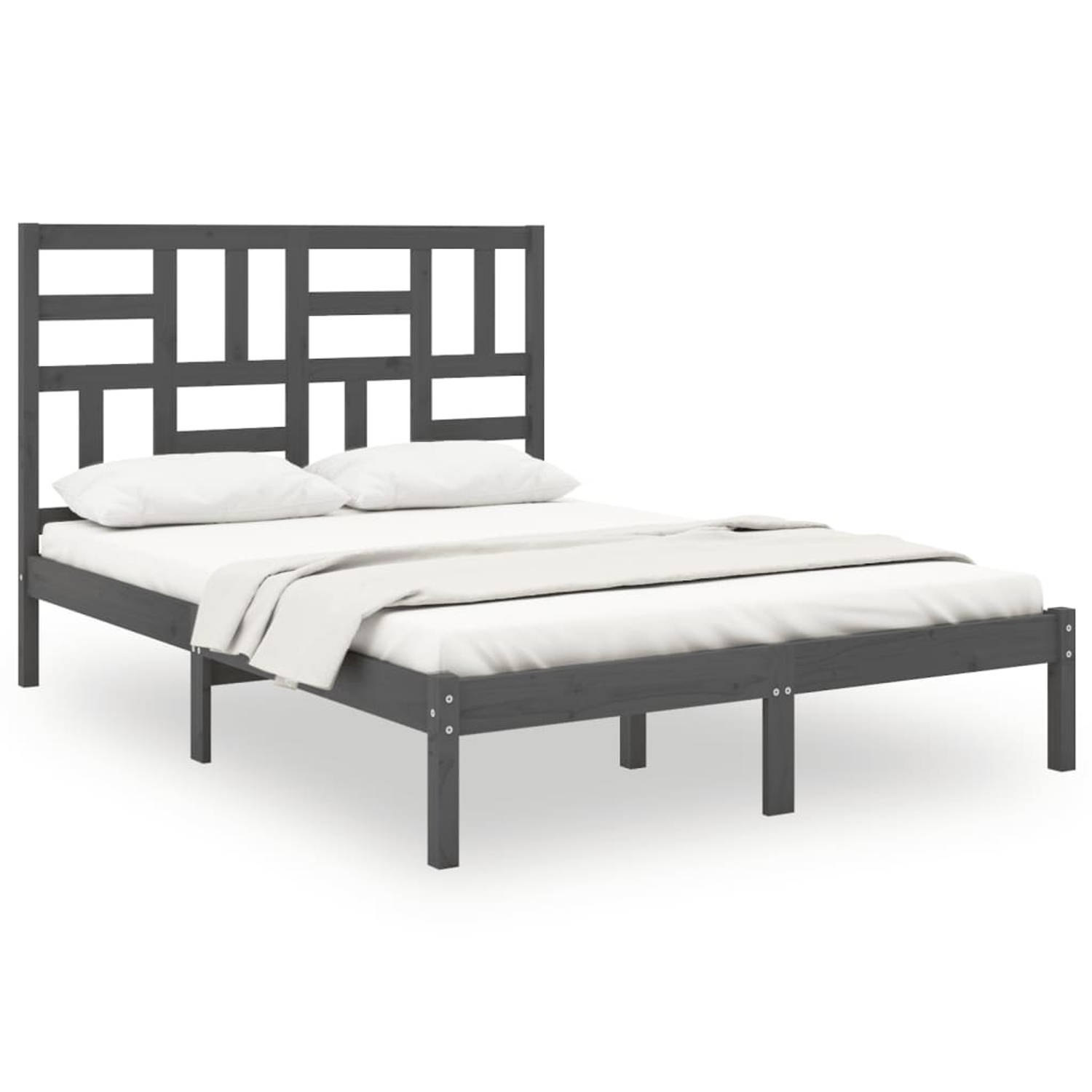 The Living Store Bedframe massief hout grijs 160x200 cm - Bedframe - Bedframes - Bed - Bedbodem - Ledikant - Bed Frame - Massief Houten Bedframe - Slaapmeubel - Tweepersoonsbed - B