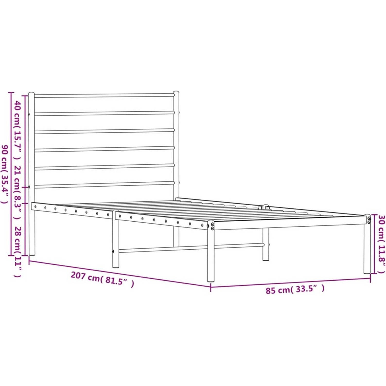 The Living Store Bedframe Klassiek Wit - 207x85x90 cm - Robuuste metalen constructie