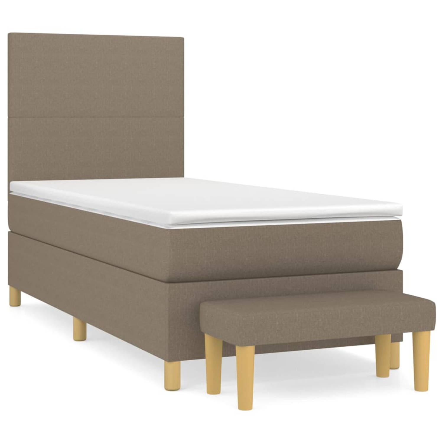 The Living Store Bed Bank - Taupe Stof - 193 x 90 x 118/128cm - Hoogte Verstelbaar Hoofdbord - Pocketvering Matras - Middelharde Ondersteuning - Huidvriendelijk Topmatras - Montage