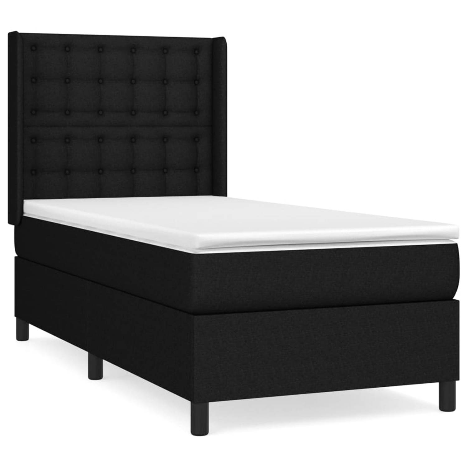 The Living Store Boxspringbed - Comfort - Bed - 203 x 83 x 118/128 cm - Zwart stof - Verstelbaar hoofdbord -