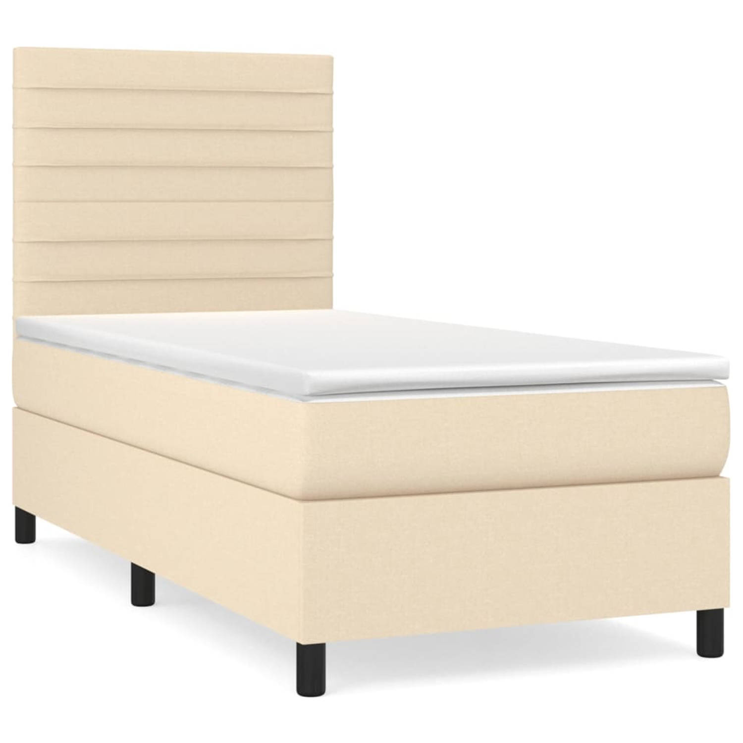 The Living Store Boxspringbed - Crème - 203 x 83 x 118/128 cm - Pocketvering matras - Middelharde ondersteuning - Huidvriendelijk topmatras