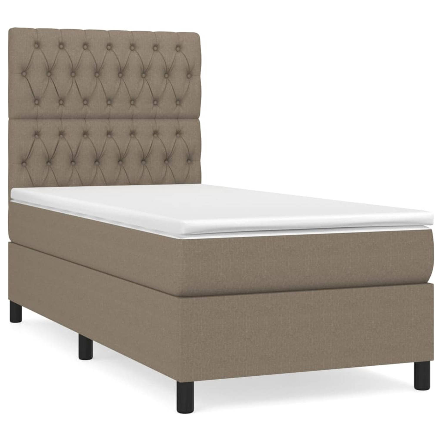 The Living Store Boxspringbed - Comfort - Bed - 193 x 90 x 118/128 cm - Taupe - Pocketvering matras - Middelharde ondersteuning - Huidvriendelijk topmatras