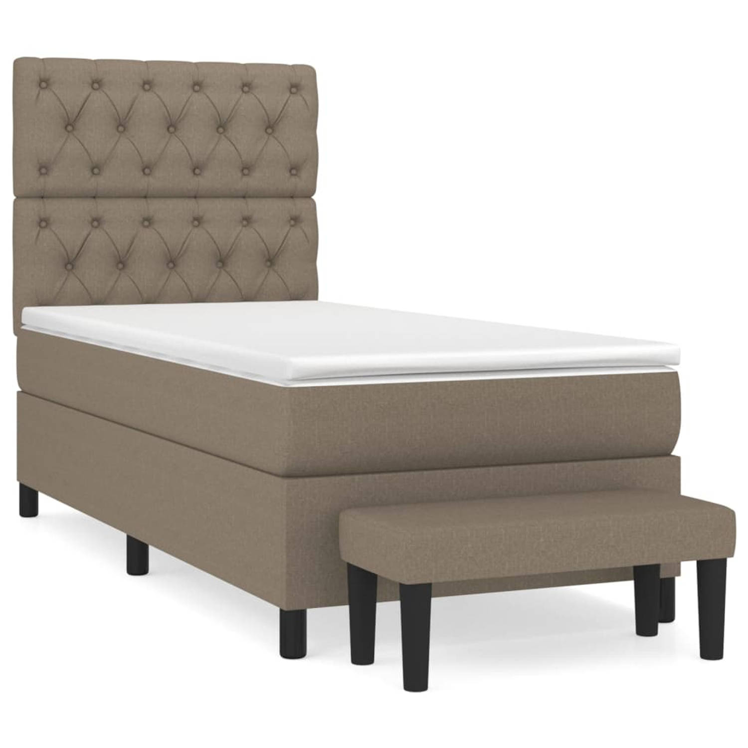 The Living Store Boxspringbed - Taupe - 203 x 83 x 118/128 cm - Pocketvering Matras - Middelharde Ondersteuning -