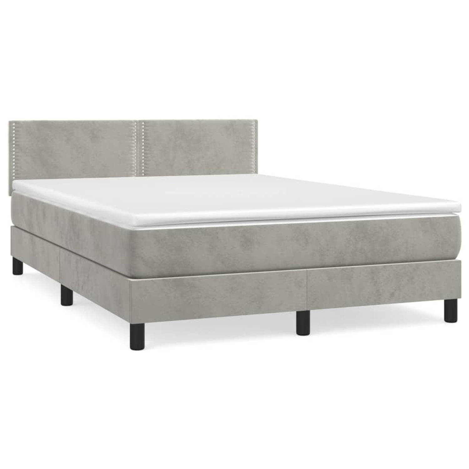 The Living Store Boxspringbed - Bed - 193x144x78/88 cm - Lichtgrijs - Fluweel - Hoofdbord verstelbaar - Pocketvering matras - Middelharde ondersteuning - Huidvriendelijk topmatras