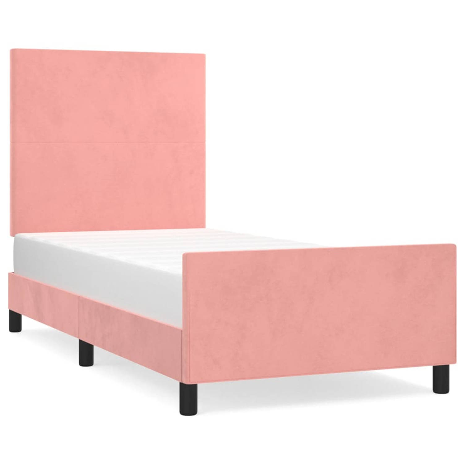 The Living Store Bedframe Roze Fluweel - 203 x 93 x 118/128 cm - Verstelbaar hoofdeinde - Ondersteunende poten -