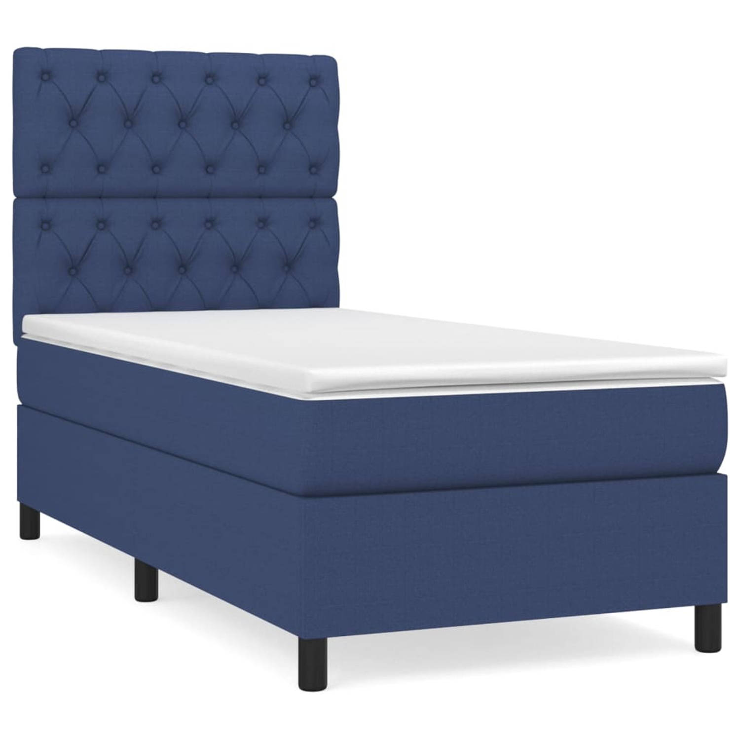 The Living Store Boxspringbed - Comfort - Bed - 203 x 83 x 118/128 cm - Blauw - Stof (100% polyester)