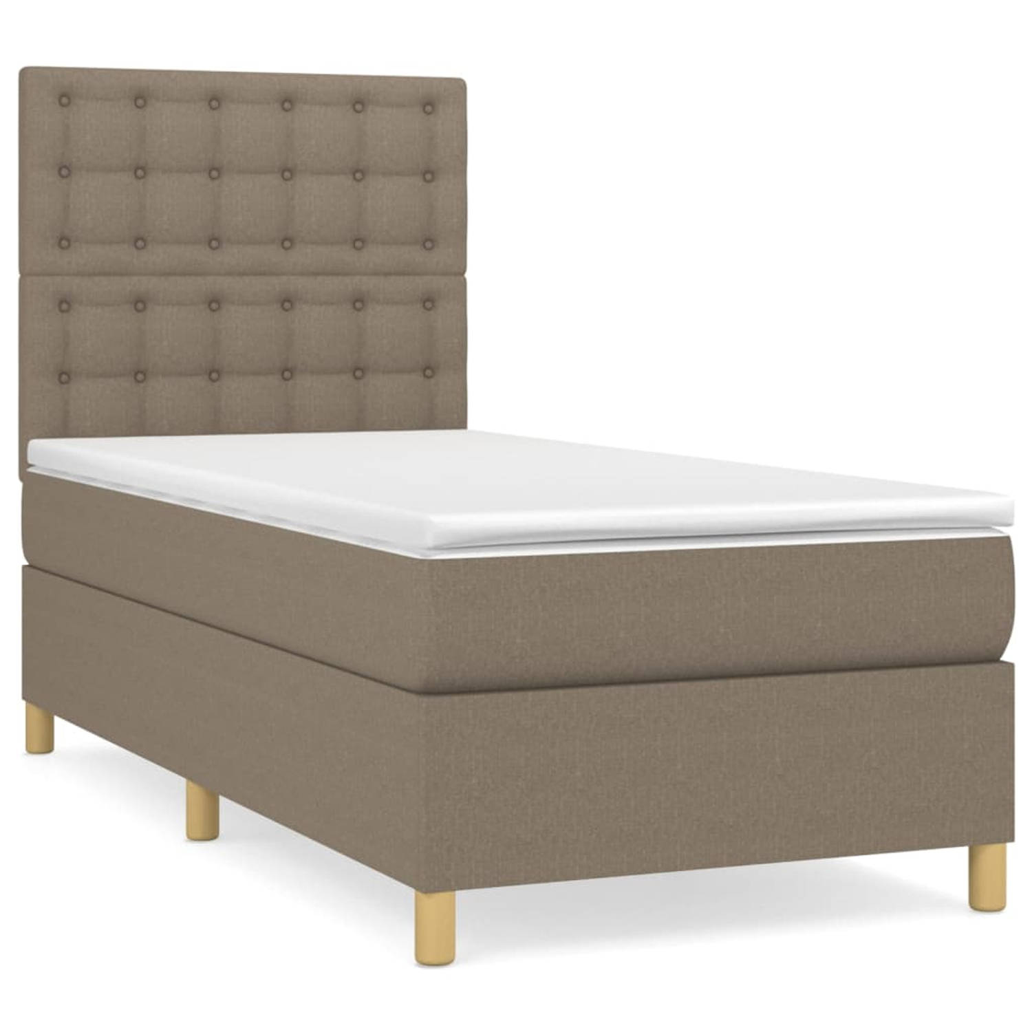 The Living Store Boxspringbed - Taupe - 203 x 100 x 118/128 cm - Pocketvering matras - Middelharde ondersteuning