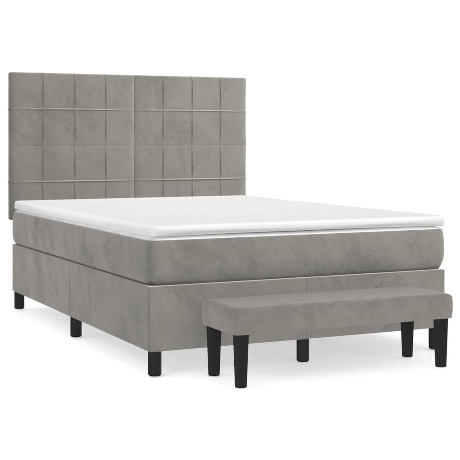 The Living Store Boxspringbed - Luxe - Complete set - 140 x 190 cm - Fluwelen stof - Verstelbaar hoofdbord - Pocketvering matras - Middelharde ondersteuning - Huidvriendelijk topma