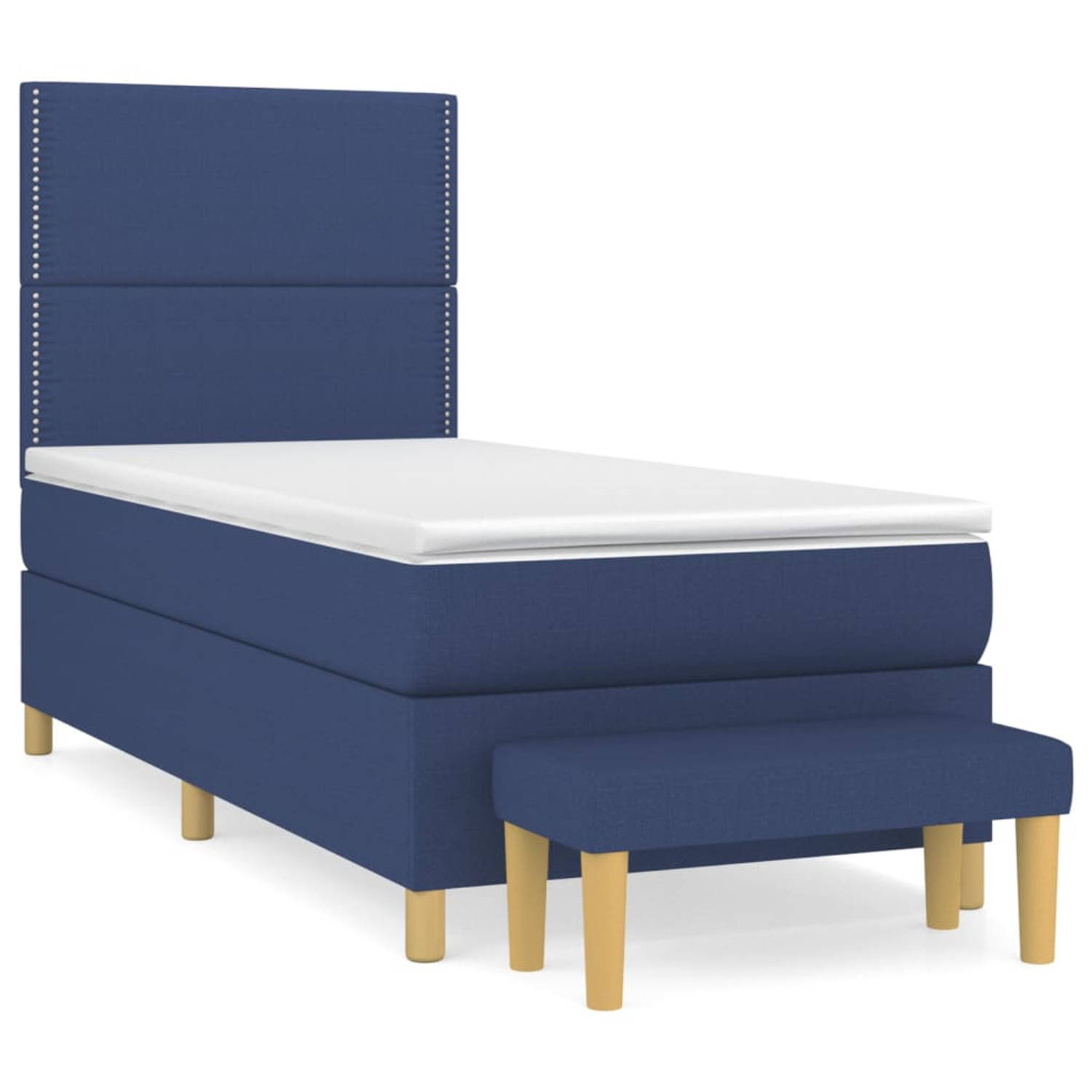 The Living Store Boxspringbed - Blue - 203 x 83 x 118/128 cm - Adjustable Headboard - Pocket Spring Mattress - Medium Firm - Skin-Friendly Topper - Multifunctional Bench