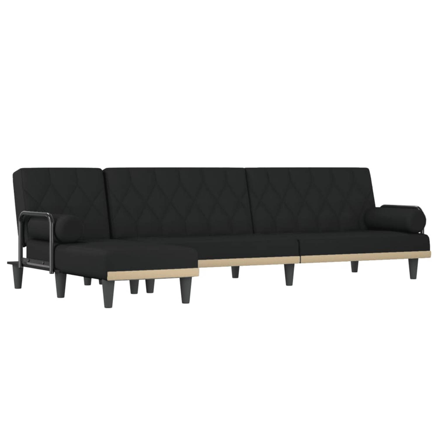 The Living Store Slaapbank L-vormig zwart - 260x140 cm - multifunctioneel en duurzaam - verstelbare posities - comfortabele zitervaring - inclusief chaise longue - montageset inbeg