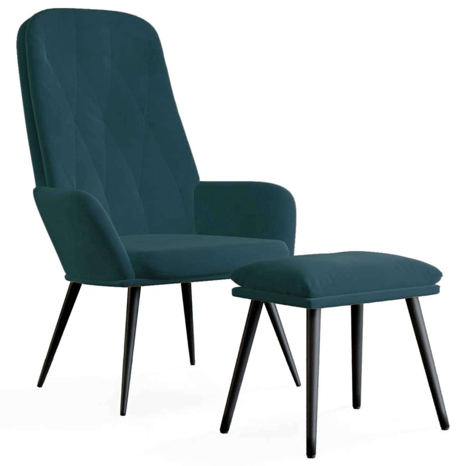 The Living Store Relaxstoel Blauw - 70 x 77 x 98 cm - Zacht fluweel - Stevig frame - Extra comfort - Trendy ontwerp - Incl - voetenbank