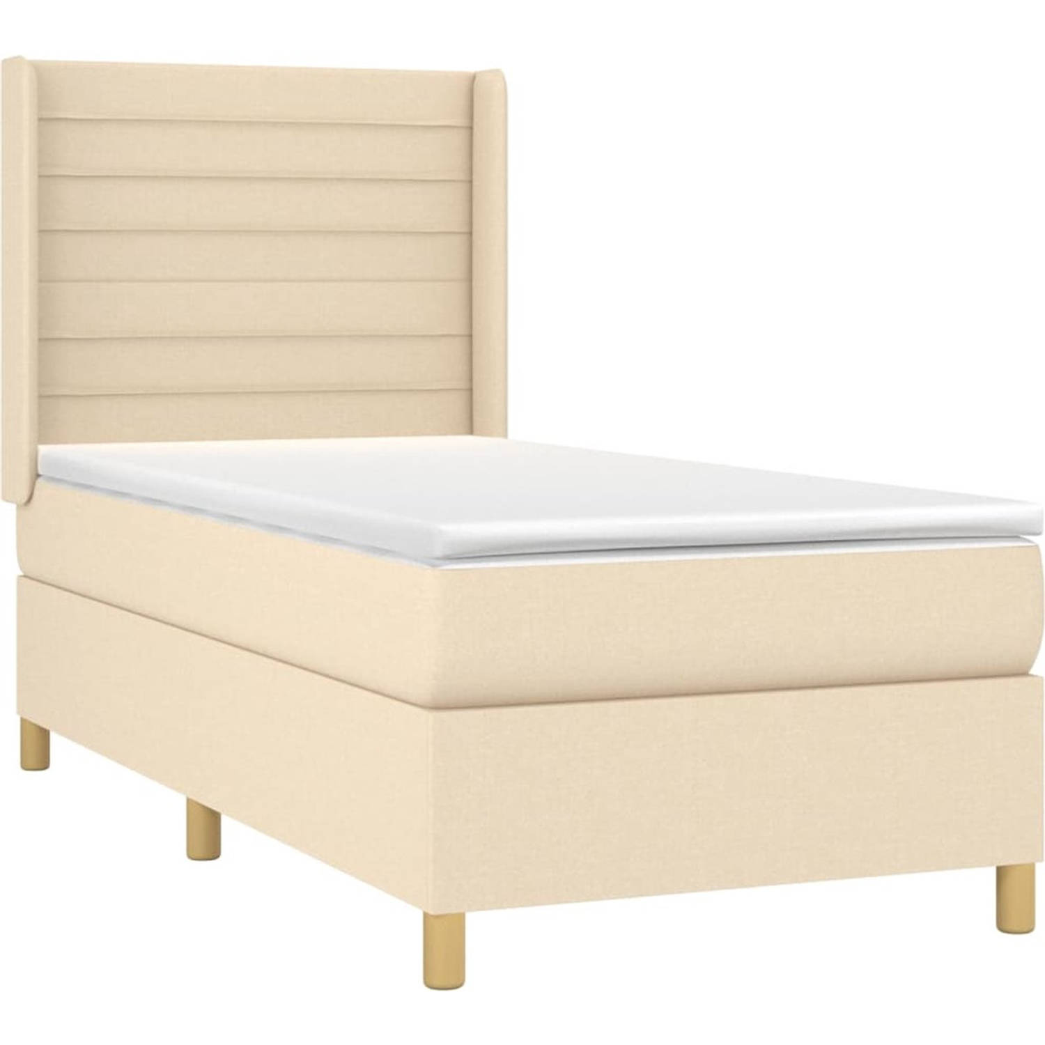 The Living Store Boxspring Bed - Crème - 203 x 93 x 118/128 cm - Verstelbaar hoofdbord - Pocketvering matras - LED-strip - Inclusief montagehandleiding