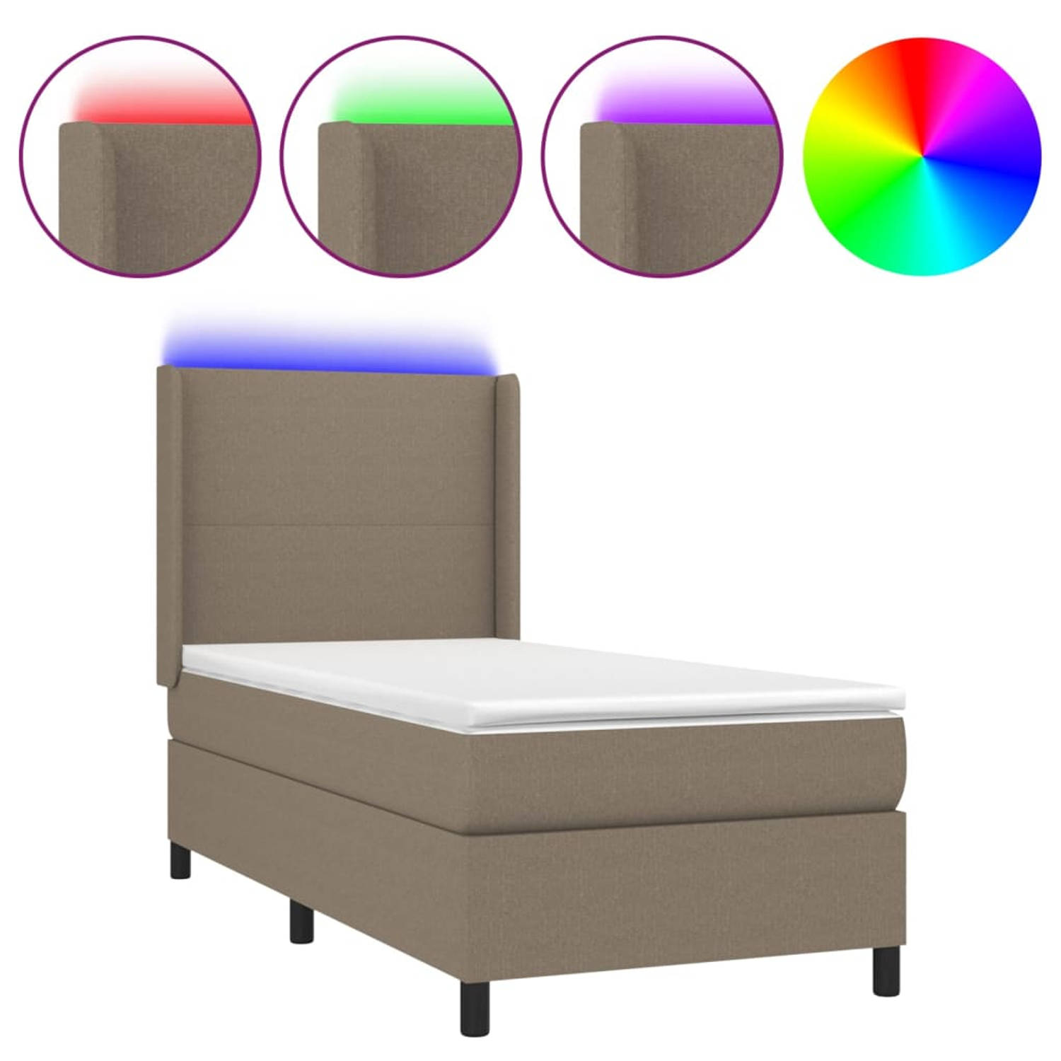 The Living Store Bed s - Boxspring met Matras en LED - 203 x 83 x 118/128 cm - Duurzaam en Comfortabel - Kleurrijke LED-verlichting - Pocketvering Matras - Huidvriendelijk Topmatra