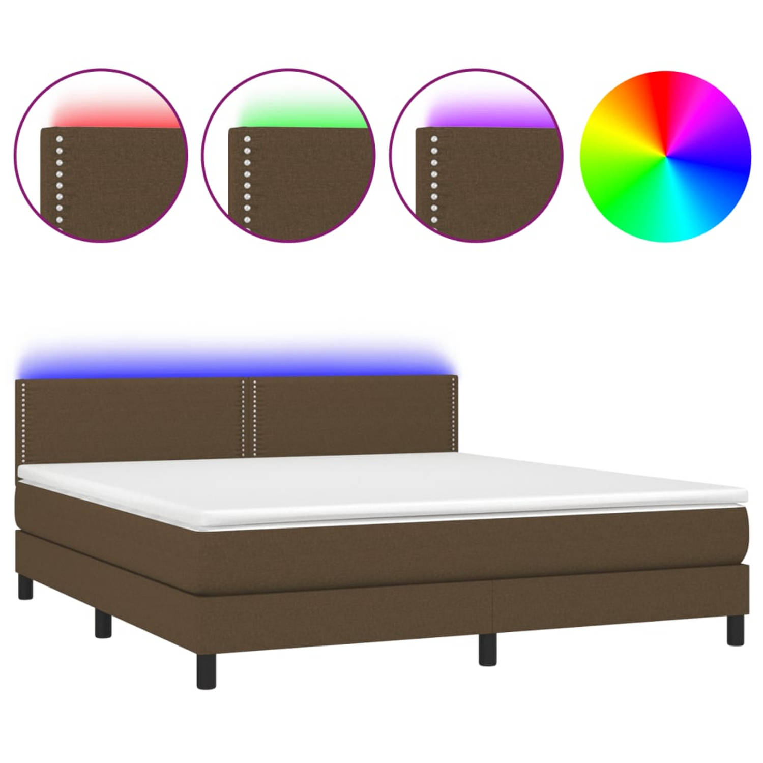 The Living Store Boxspring Bed - Donkerbruin - 203 x 180 x 78/88 cm - Verstelbaar hoofdbord - Kleurrijke LED-verlichting - Pocketvering matras - Huidvriendelijk topmatras - Inclusi