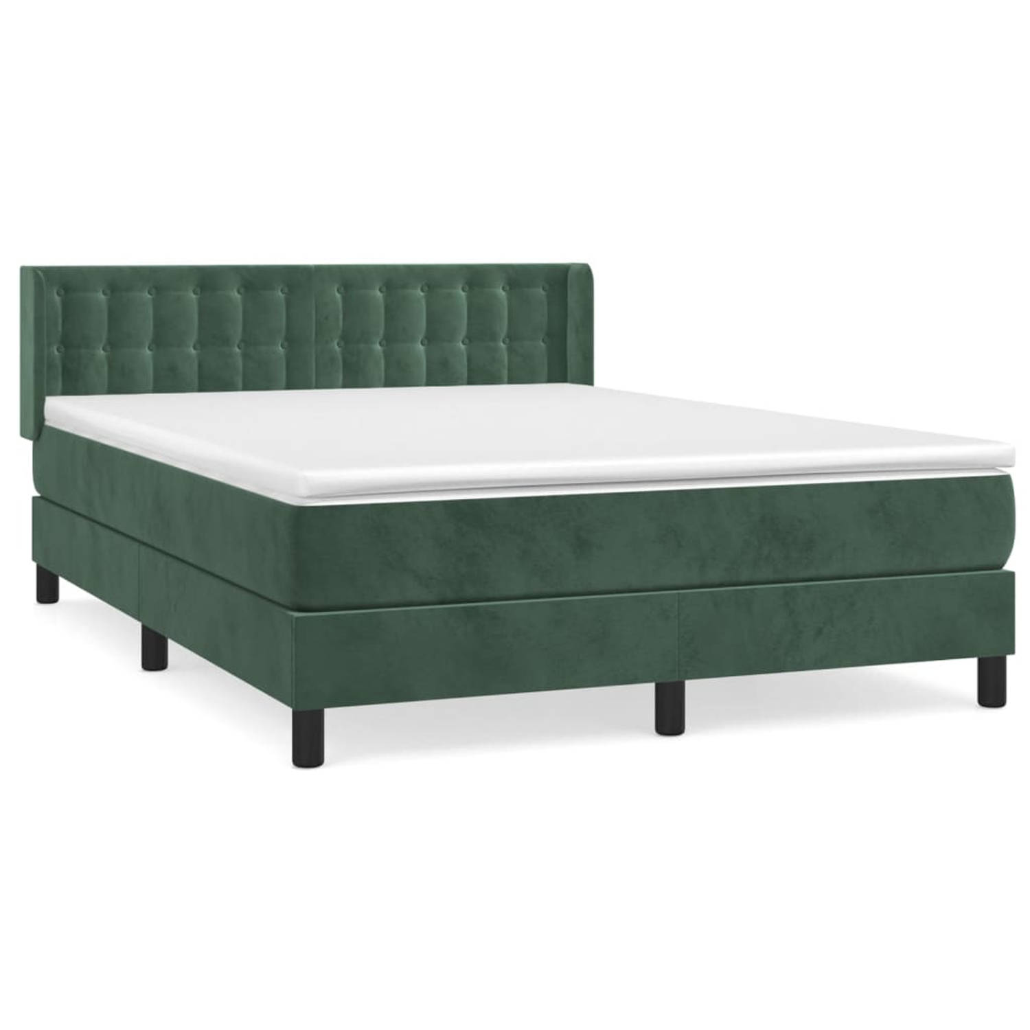 The Living Store Boxspringbed - donkergroen fluweel - 140 x 190 cm - pocketvering matras