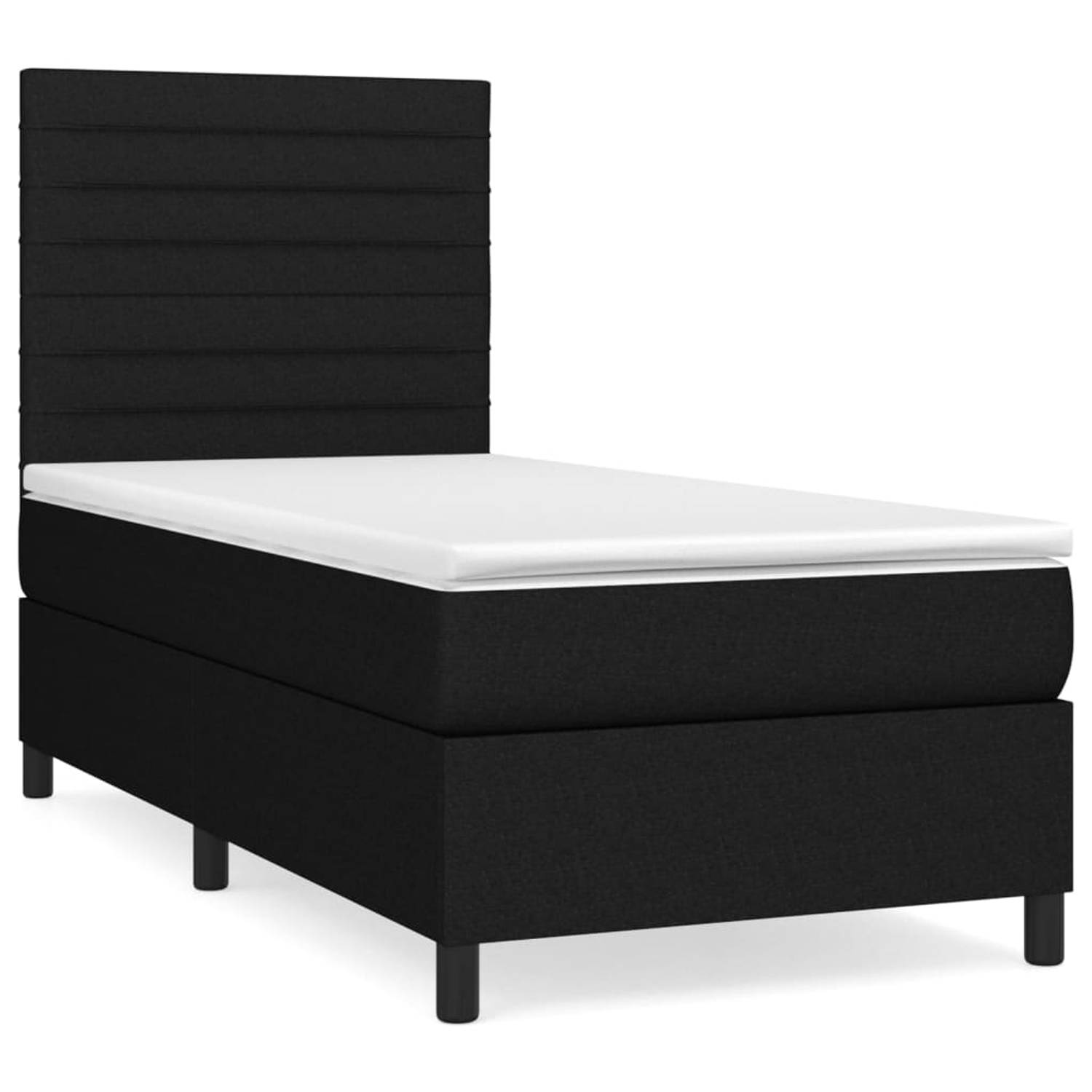 The Living Store Boxspringbed - Bed - 203 x 83 x 118/128 cm - Zwart - Stof - Duurzaam - Verstelbaar hoofdbord - Pocketvering matras - Middelharde ondersteuning - Huidvriendelijk to