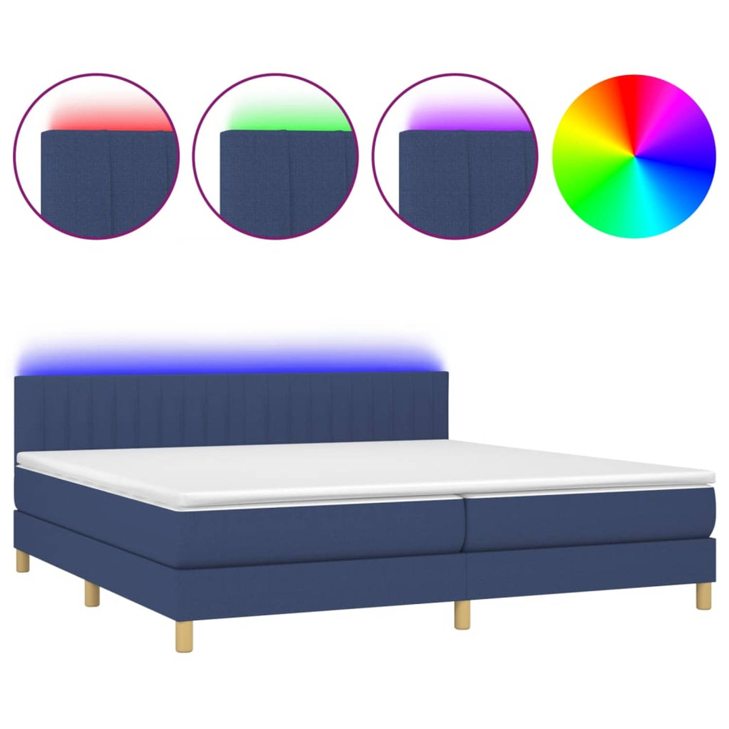 The Living Store Boxspring LED - 203 x 200 x 78/88 cm - Blauw - Pocketvering Matras - Huidvriendelijk Topmatras - Inclusief 2 LED-strips