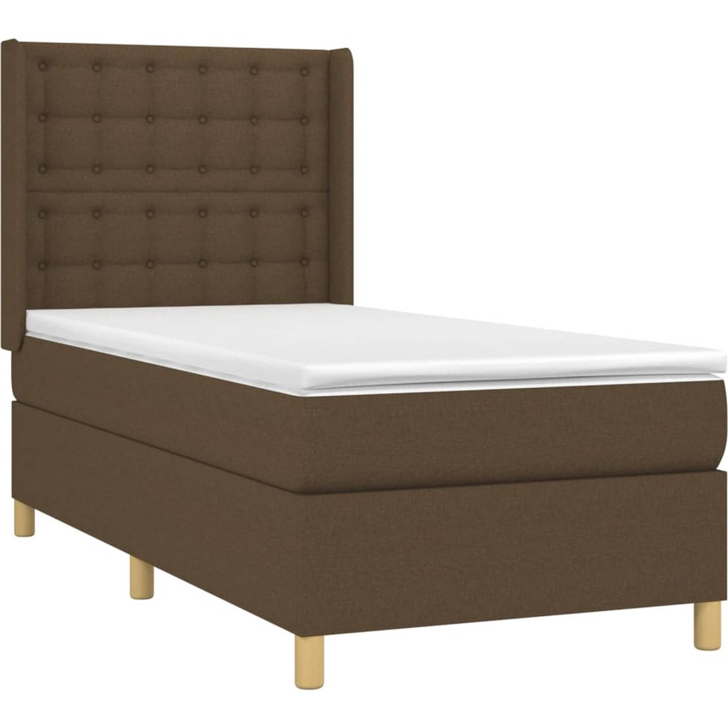 The Living Store Boxspringbed - Donkerbruin - 193 x 93 x 118/128 cm - Met verstelbaar hoofdbord - Pocketvering matras - Middelharde ondersteuning - Huidvriendelijk topmatras