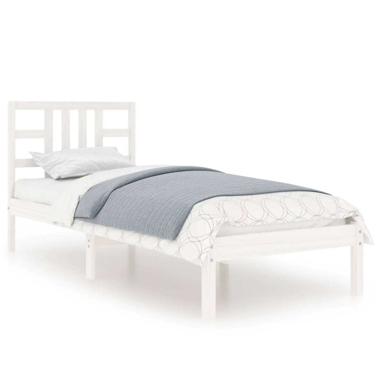 The Living Store Bed The Living Store Grenenhouten Bedframe - 205.5x105.5x31 cm - Wit