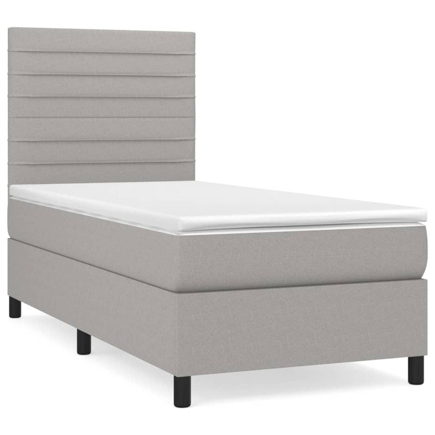 The Living Store Boxspringbed - Comfort - Bed - 203 x 100 x 118/128 cm - Lichtgrijs - Duurzaam materiaal - Praktisch hoofdbord - Comfortabele ondersteuning - Pocketvering matras -