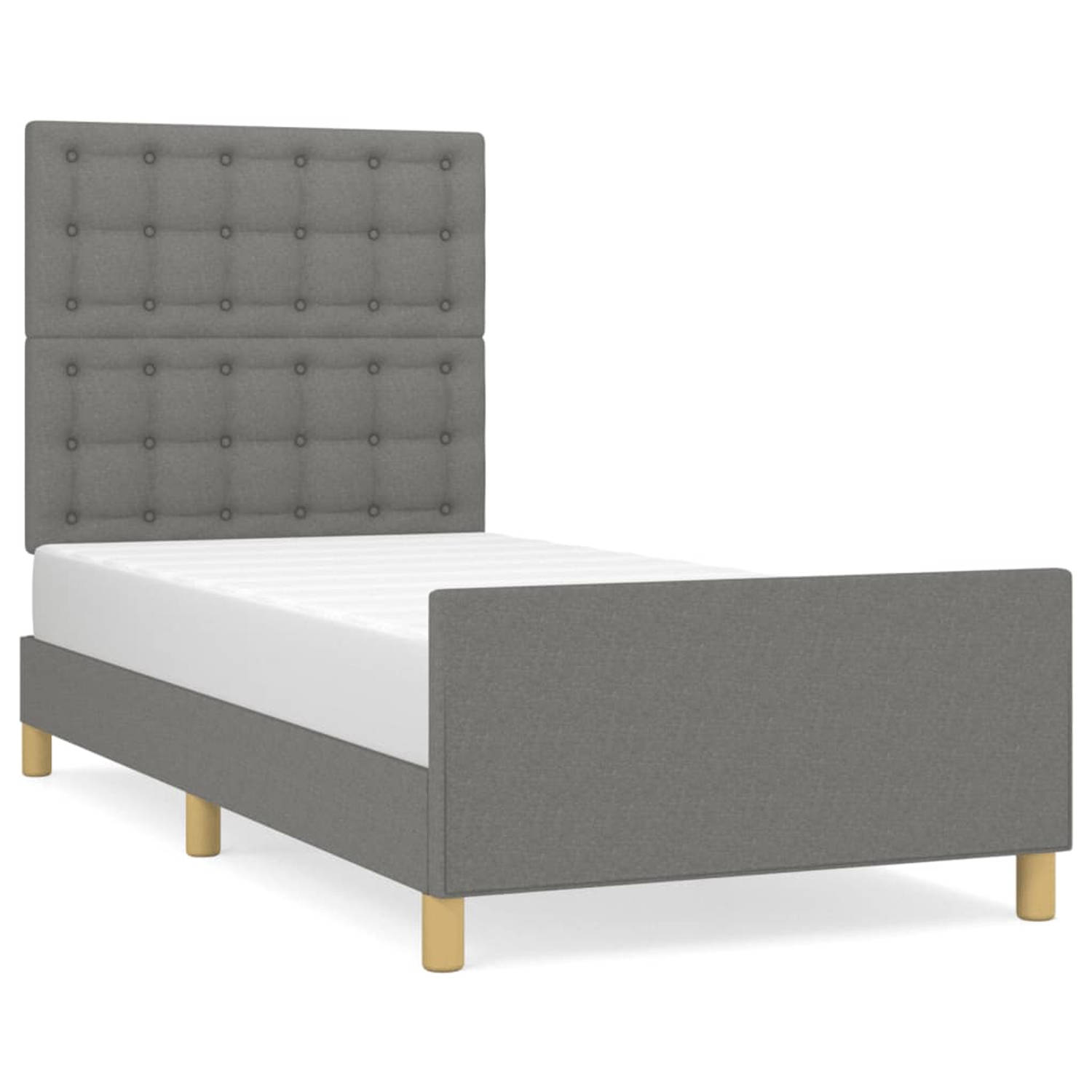 The Living Store Bedframe - Donkergrijs - 203 x 103 x 118/128 cm - Verstelbaar hoofdeind