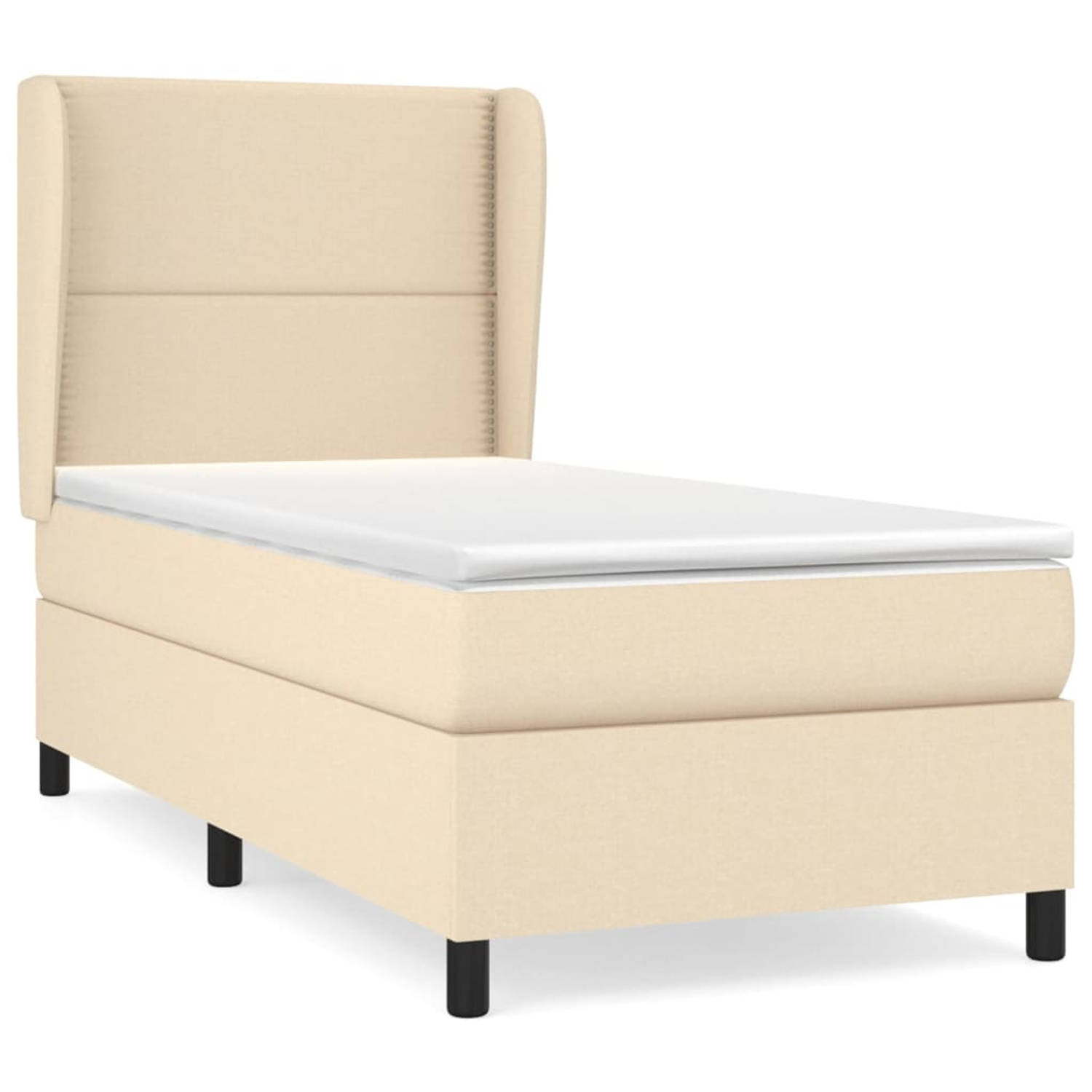 The Living Store Boxspringbed - Comfort - Bed - 203 x 103 x 118/128 cm - Crème - Stof (100% polyester) - Pocketvering matras - Middelharde ondersteuning - Huidvriendelijk topmatras